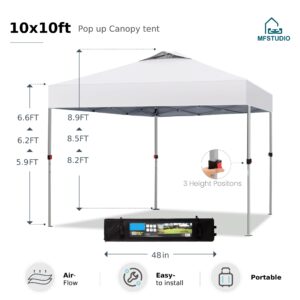 MFSTUDIO 10x10 Outdoor Pop Up Canopy Tent,Easy Set-up Straight Leg Folding Instant Shelter for Beach,Party and Camping, 100 Sq. Ft of Shade (White)