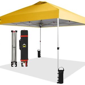 CROWN SHADES Canopy Tent 10x10 Pop Up Canopy Outdoor Shade, Easy Up Sun Shelter with One Person Set Up Center Lock, Portable Instant Tailgate Camping Beach Canopy Tents for Parties, Yellow