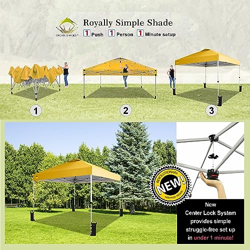 CROWN SHADES Canopy Tent 10x10 Pop Up Canopy Outdoor Shade, Easy Up Sun Shelter with One Person Set Up Center Lock, Portable Instant Tailgate Camping Beach Canopy Tents for Parties, Yellow