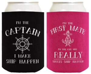 sailing gifts captain first mate ship happen bundle nautical gifts 2 pack can coolie drink coolers coolies black magenta