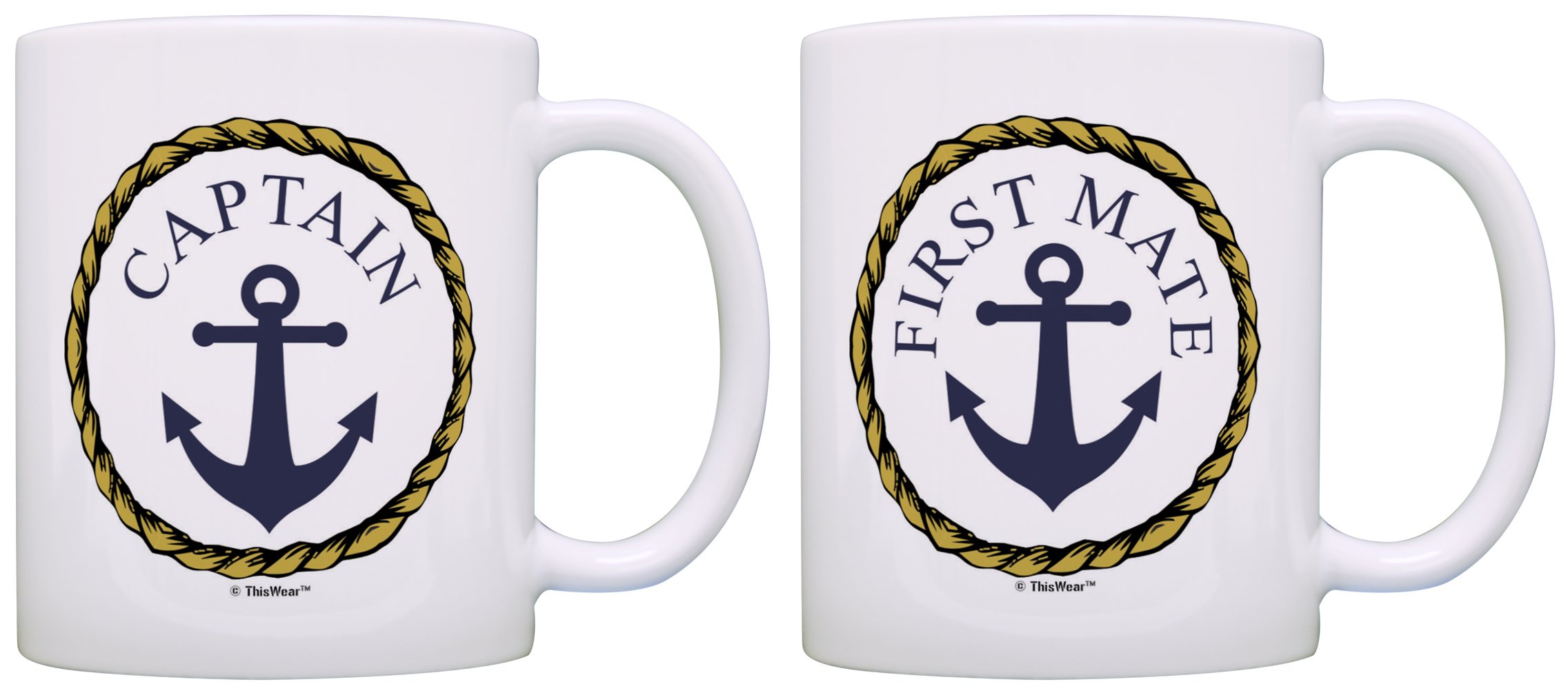 Captain and First Mate Couples Sailing Nautical Mug Bundle 2 Pack 11oz Ceramic Coffee Mugs Set