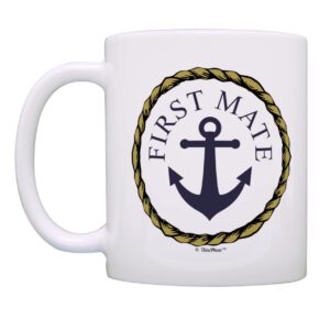 Captain and First Mate Couples Sailing Nautical Mug Bundle 2 Pack 11oz Ceramic Coffee Mugs Set