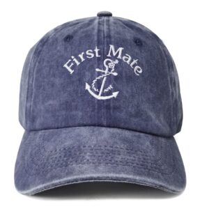 Enodtter First Mate Hat for Men Women, Boating Navy Gift, Embroidered Washed Blue Denim Dad Hat, Adjustable Embroidery Trucker Hats