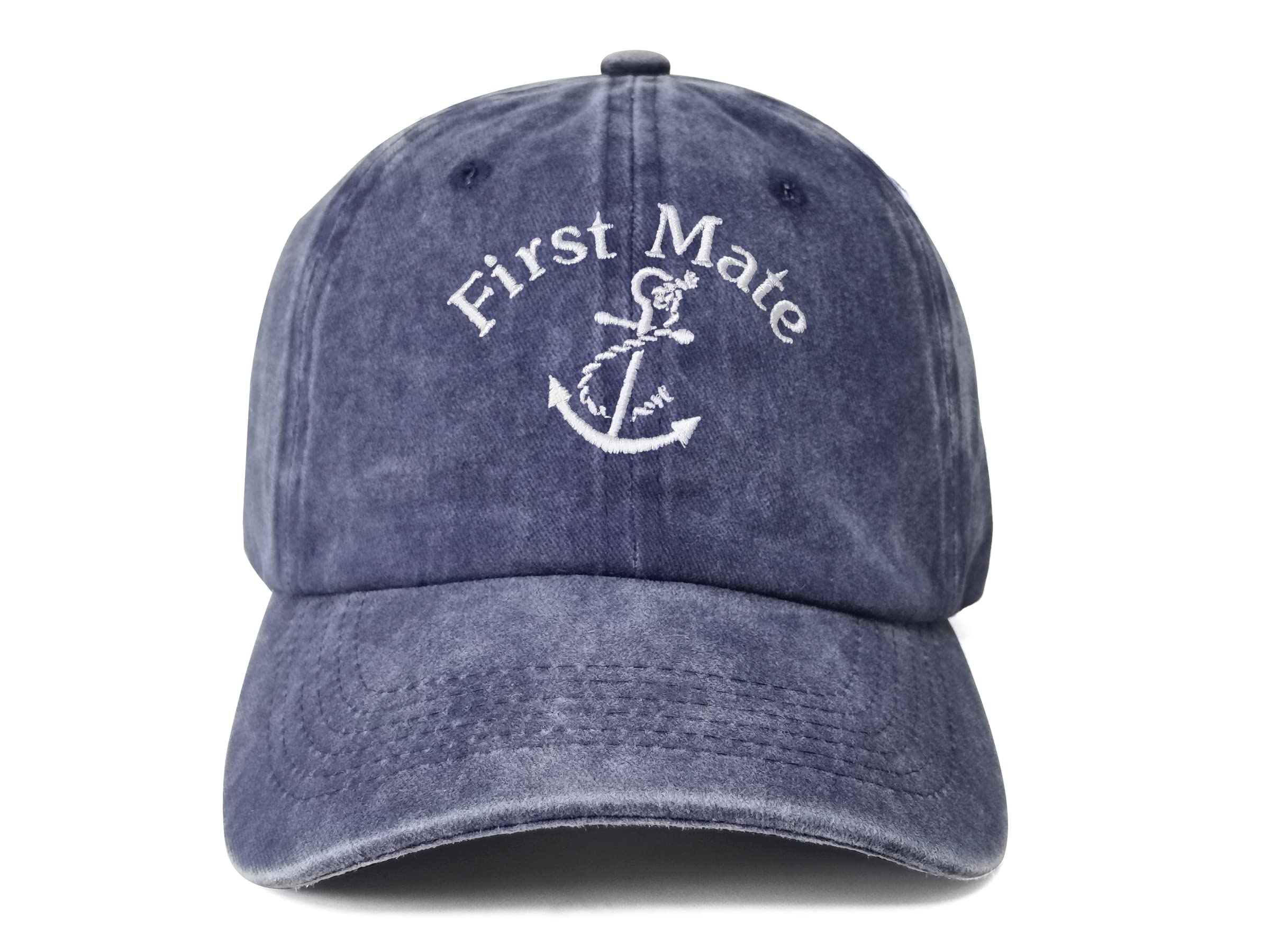 Enodtter First Mate Hat for Men Women, Boating Navy Gift, Embroidered Washed Blue Denim Dad Hat, Adjustable Embroidery Trucker Hats