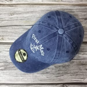 Enodtter First Mate Hat for Men Women, Boating Navy Gift, Embroidered Washed Blue Denim Dad Hat, Adjustable Embroidery Trucker Hats