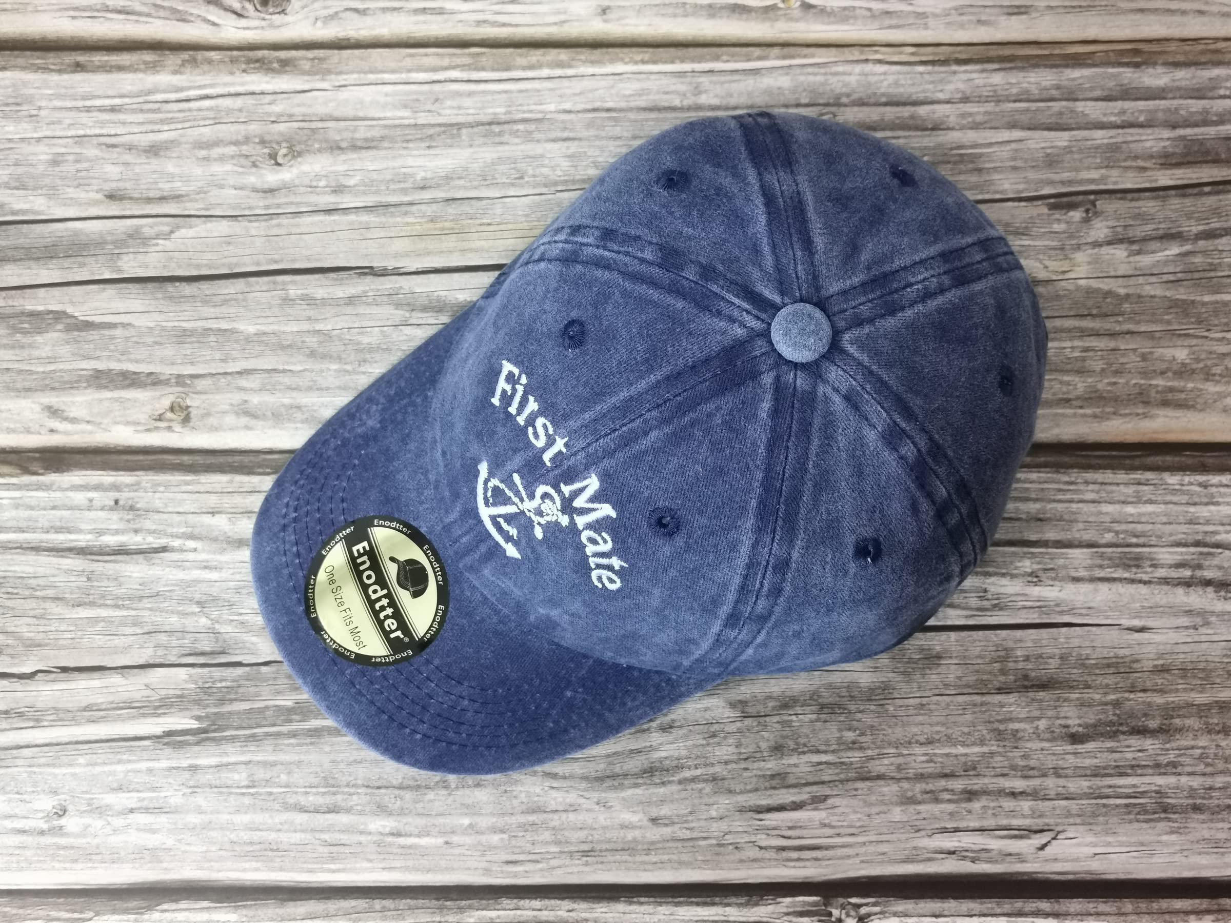 Enodtter First Mate Hat for Men Women, Boating Navy Gift, Embroidered Washed Blue Denim Dad Hat, Adjustable Embroidery Trucker Hats