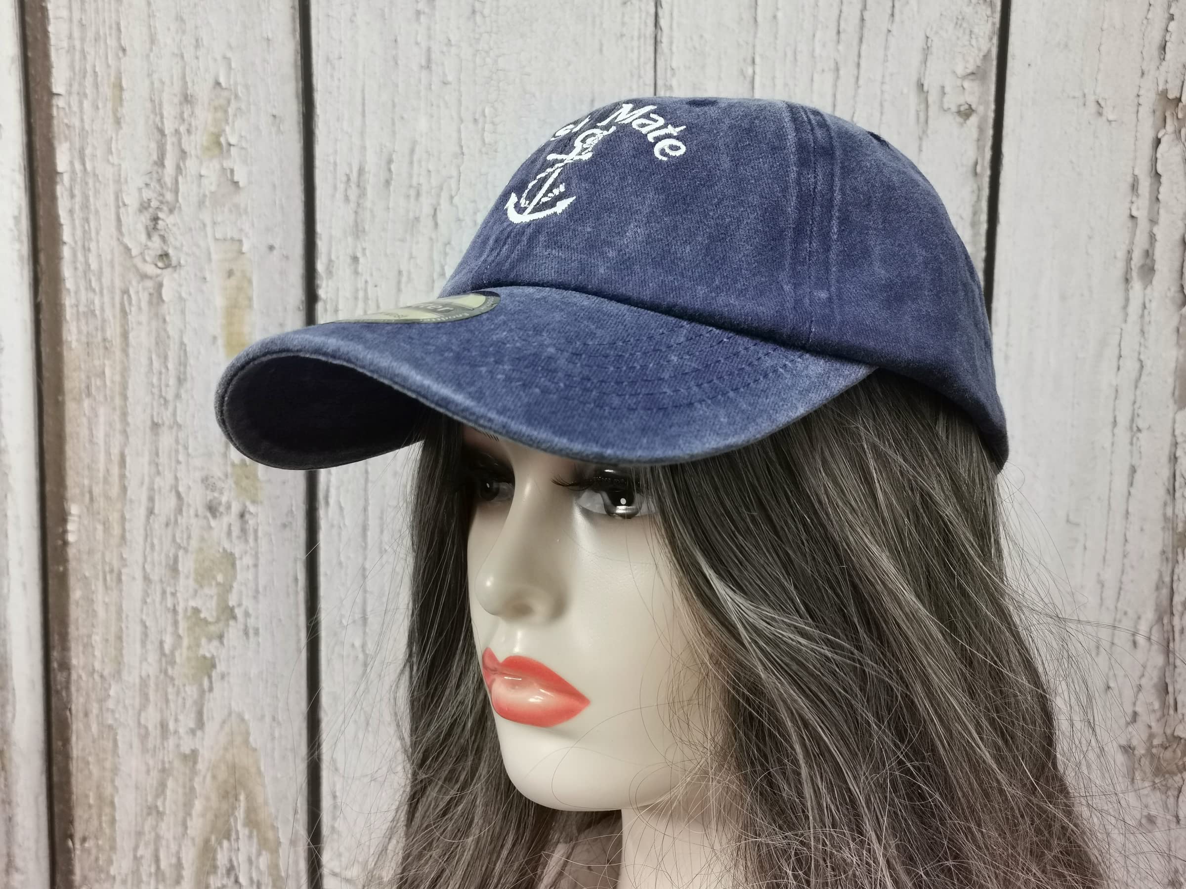 Enodtter First Mate Hat for Men Women, Boating Navy Gift, Embroidered Washed Blue Denim Dad Hat, Adjustable Embroidery Trucker Hats