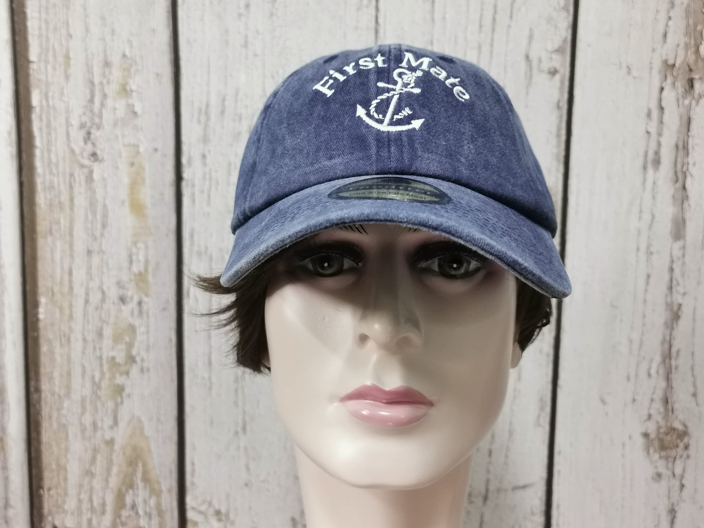 Enodtter First Mate Hat for Men Women, Boating Navy Gift, Embroidered Washed Blue Denim Dad Hat, Adjustable Embroidery Trucker Hats