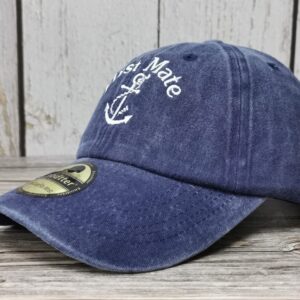 Enodtter First Mate Hat for Men Women, Boating Navy Gift, Embroidered Washed Blue Denim Dad Hat, Adjustable Embroidery Trucker Hats