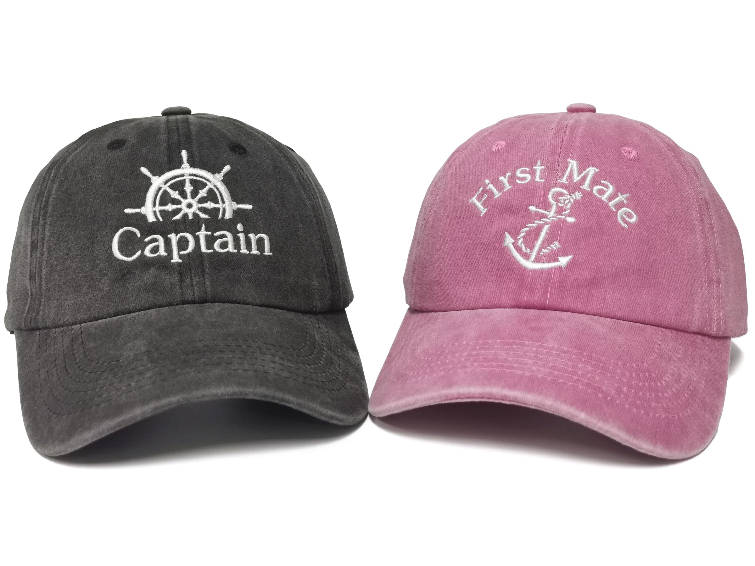 Enodtter Embroidered Captain First Mate Hats for Men Women, Nautical Marine Sailor Gift, Black Pink Skipper Boating Baseball Caps