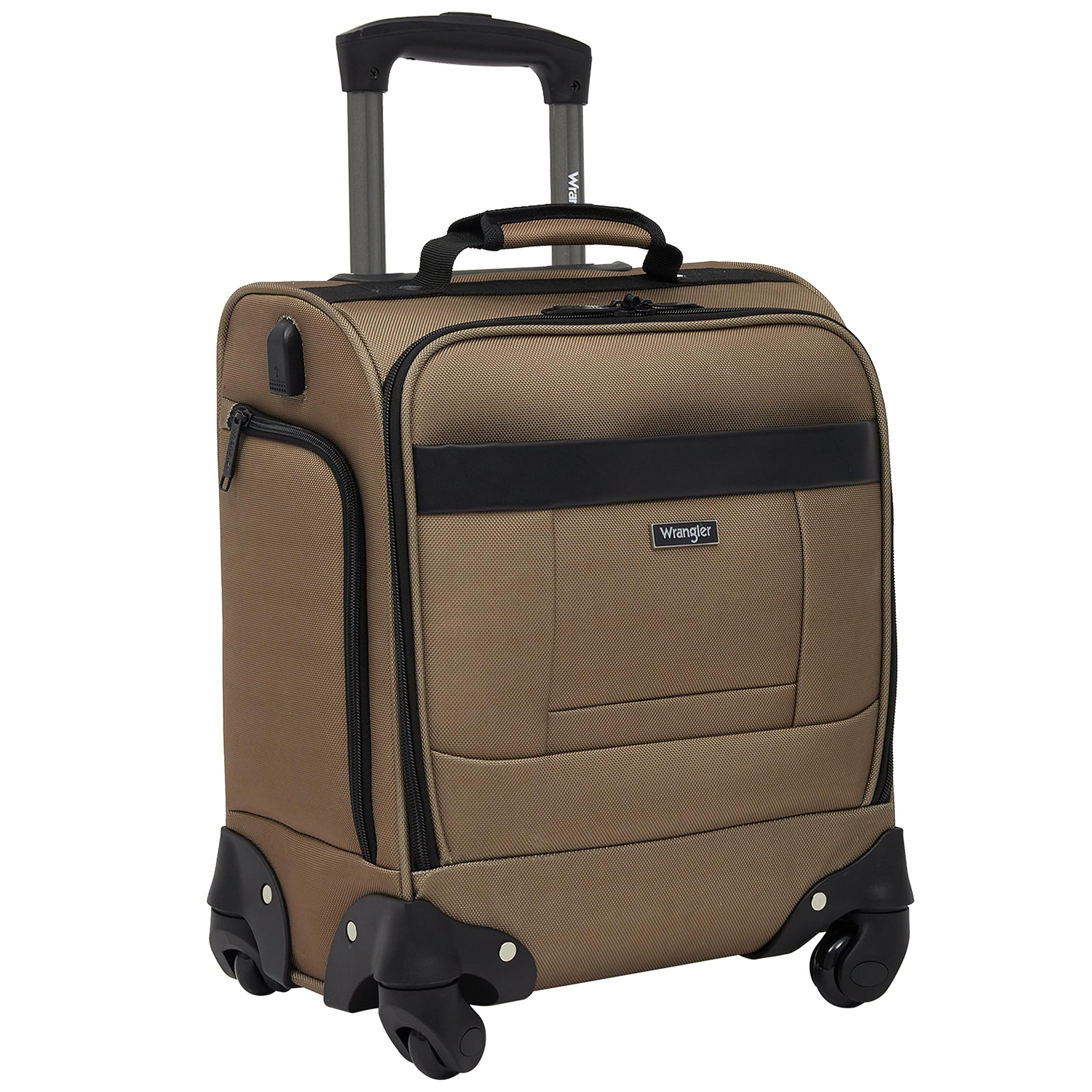 Wrangler 15" Underseat Spinner Carry-On Luggage, Mocha