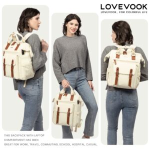 LOVEVOOK Laptop Backpack for Women Work Travel Commuter Backpack Business Computer Bag Teacher Doctor Nurse Bags College Backpack Purse, 15.6 Inch, Beige-Brown-Brown