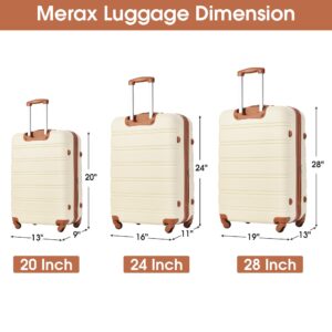 Merax Luggage sets of 3 Piece Carry on Luggage Airline Approved,Hard Case Luggage Expandable Checked Luggage Suitcase Set with Wheels(White)