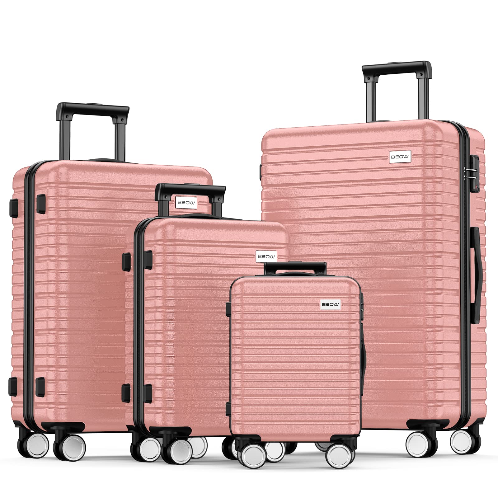 BEOW Luggage Sets 4-Piece (16/20/24/28)" Expandable Suitcases with Wheels PC+ABS Durable Hardside Luggage Clearance Pink