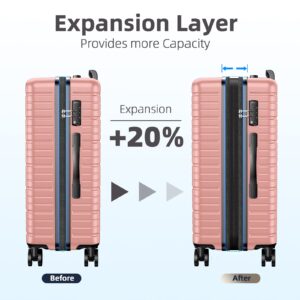 BEOW Luggage Sets 4-Piece (16/20/24/28)" Expandable Suitcases with Wheels PC+ABS Durable Hardside Luggage Clearance Pink