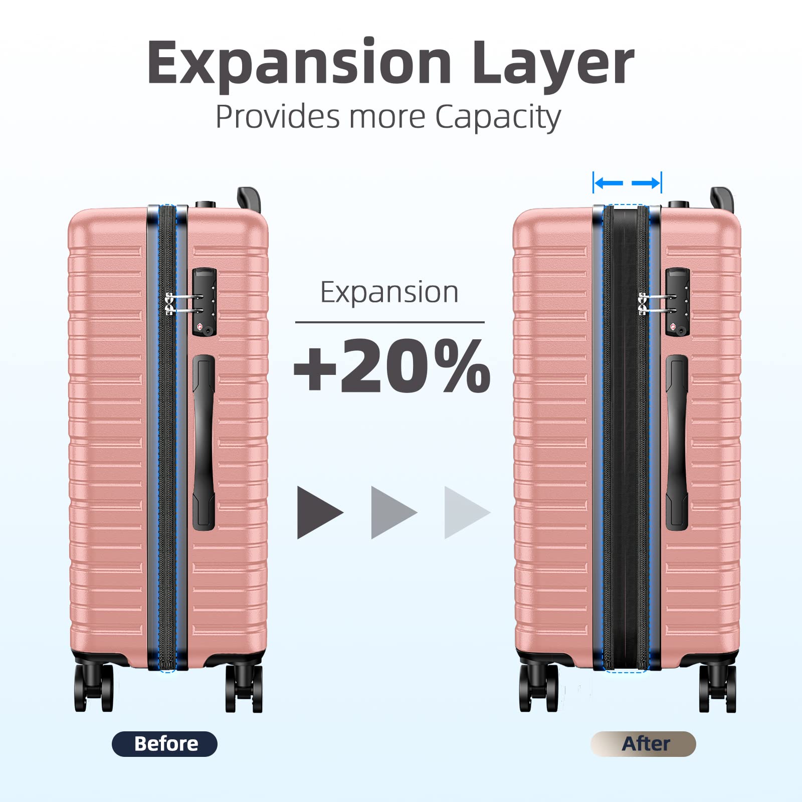 BEOW Luggage Sets 4-Piece (16/20/24/28)" Expandable Suitcases with Wheels PC+ABS Durable Hardside Luggage Clearance Pink