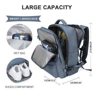 Large Travel Backpack Women, Carry On Backpack,Hiking Backpack Waterproof Outdoor Sports Rucksack Casual Daypack with USB Charging Port Shoes Compartment, Jewel Blue