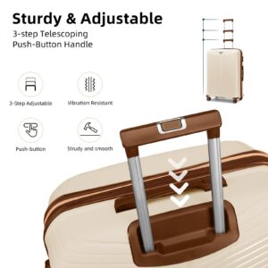 LEAVES KING Luggage Sets 5 Piece, Expandable(Only 24"&28") PP Suitcase with Spinner Wheels, Durable Luggage Sets Clearance Carry On Luggage Suitcase Set For Women Men, Cream