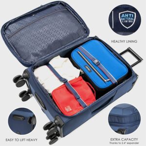 Verage Toledo 3 Pieces Luggage Sets, Softside Expandable Spinner Wheel Suitcase with Flashlight, Navy, 3-Piece Set(20/24/29)