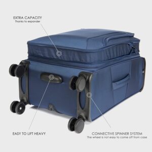 Verage Toledo 3 Pieces Luggage Sets, Softside Expandable Spinner Wheel Suitcase with Flashlight, Navy, 3-Piece Set(20/24/29)