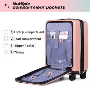 AnyZip Carry On Luggage 20'' Suitcase with Pocket Compartment ABS+PC Spinner Wheels TSA Lock Pink