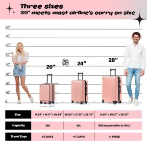 AnyZip Carry On Luggage 20'' Suitcase with Pocket Compartment ABS+PC Spinner Wheels TSA Lock Pink