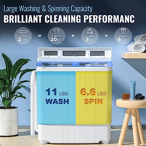 INTERGREAT Portable Washing Machine with Twin Tub, 17.6 Lbs Portable Washer and Dryer Combo, Mini Washing Machine for Camping, Dorms, College Apartments, RV, Rooms (Blue)