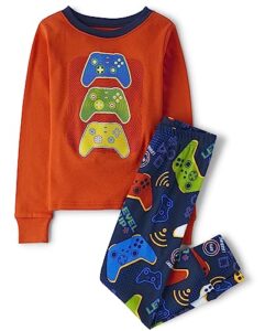 the children's place boys' long sleeve top and pants snug fit 100% cotton 2 piece pajama set, level up gamer