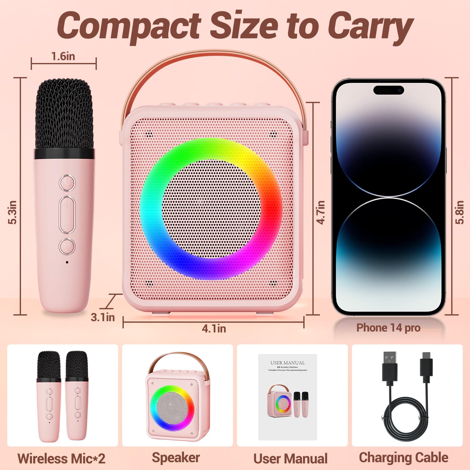 Ankuka Toys Karaoke Microphone Machine for Girls, 4-12 Years Old Girls Birthday Gifts, Portable Speaker with 2 Microphones for Kids Age 3, 4, 5, 6, 7, 8, 9, 10+Year Old(Pinkcolor)