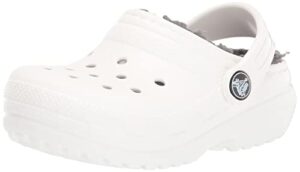 crocs kids' classic lined clog slippers, white, 4 big kid