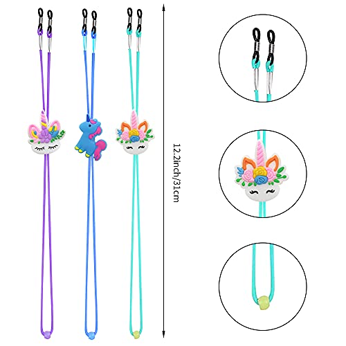 SKYCOOOOL Kids Glasses Strap (8PCS) Unicorn Rainbow Adjuster Stretchy Eyeglass Strap for Boys Girls