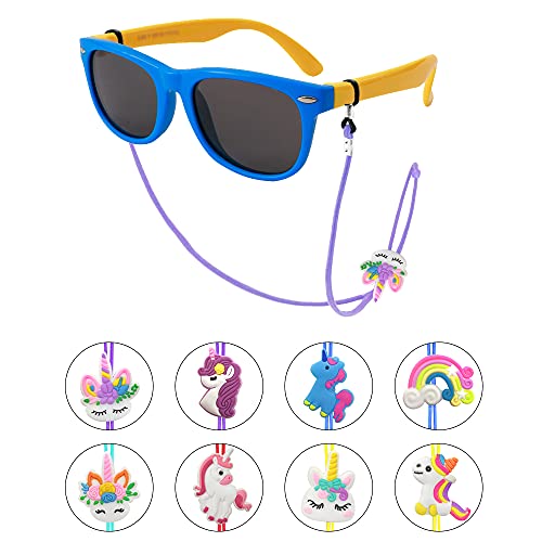 SKYCOOOOL Kids Glasses Strap (8PCS) Unicorn Rainbow Adjuster Stretchy Eyeglass Strap for Boys Girls