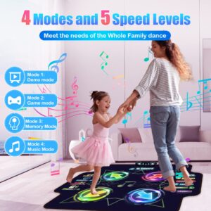 JOLLY FUN Dance Mat for Kids - Electronic Dance Mats with Wireless Bluetooth for 3-12 Year Old Kids, Lights Up Dance Pad with Built-in Music 5 Levels 4 Mode, Gifts for Children