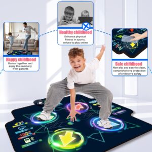 JOLLY FUN Dance Mat for Kids - Electronic Dance Mats with Wireless Bluetooth for 3-12 Year Old Kids, Lights Up Dance Pad with Built-in Music 5 Levels 4 Mode, Gifts for Children