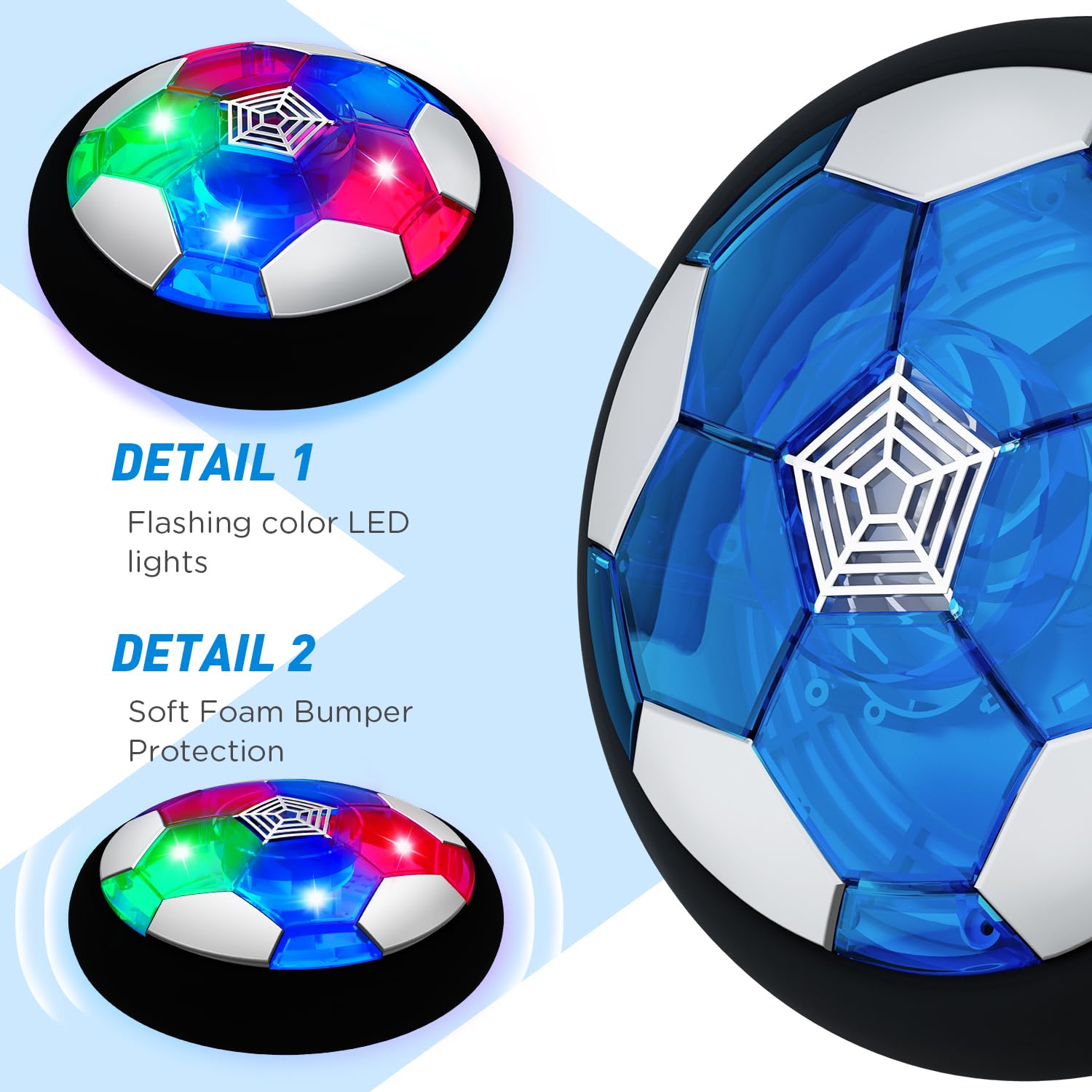 KKONES Kids Toys Hover Soccer Ball (Set of 2), Battery Operated Air Floating Soccer Ball with LED Light and Soft Foam Bumper for Indoor Outdoor Game, Gifts for Age 3 4 5 6 7 8-16 Year Old Boys Girls