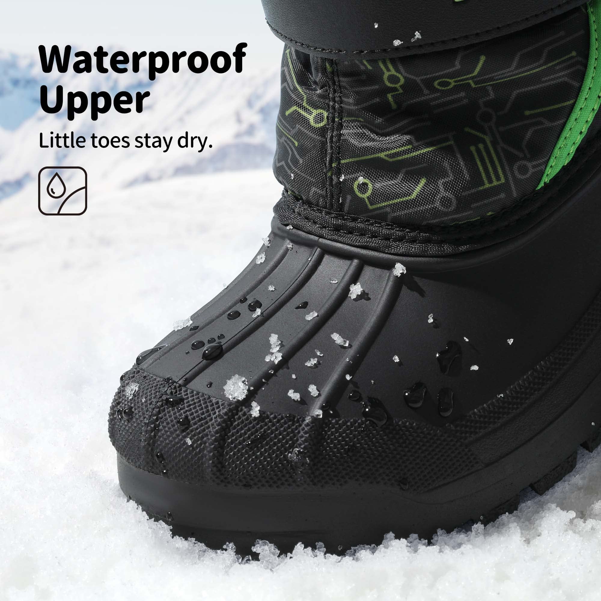 DREAM PAIRS Big Kid Kamick Black N.Green Mid Calf Waterproof Winter Snow Boots Size 4 M US Big Kid