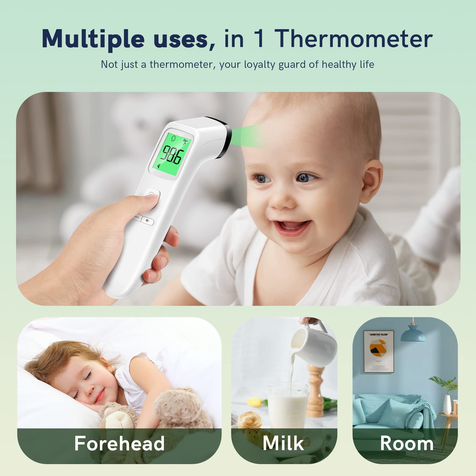 No-Touch Thermometer for Adults and Kids, Fast Accurate Digital Thermometer with Fever Alarm & Silent Mode, FSA HSA Eligible, Easy-to-use, Forehead Thermometer for Babies, Kids & Elderly