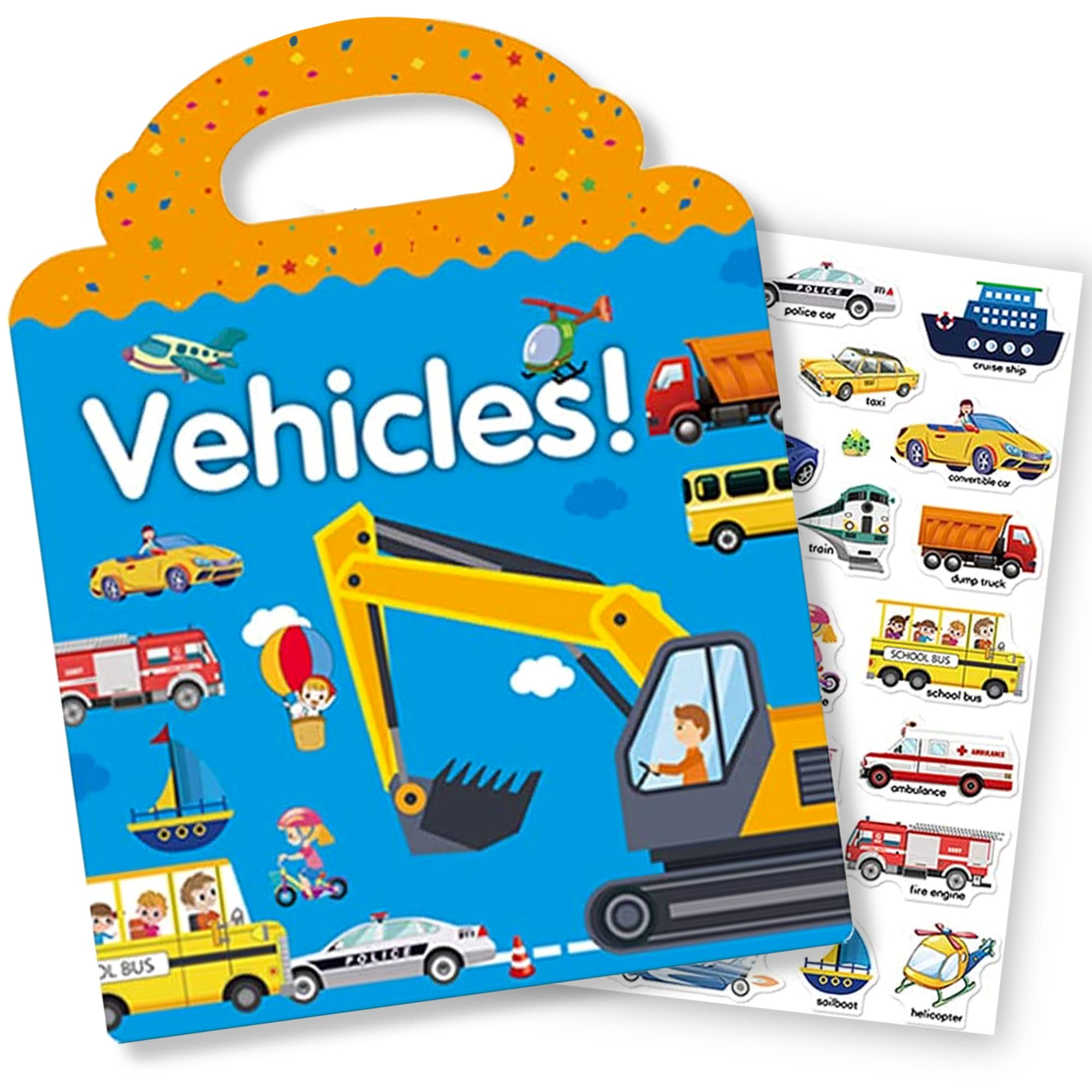 Reusable Sticker Book for Kids, Vehicles Truck Stickers Educational Learning Toys Travel Stickers Activity Books for Toddler Girls Boys Age 3+ Birthday Gifts