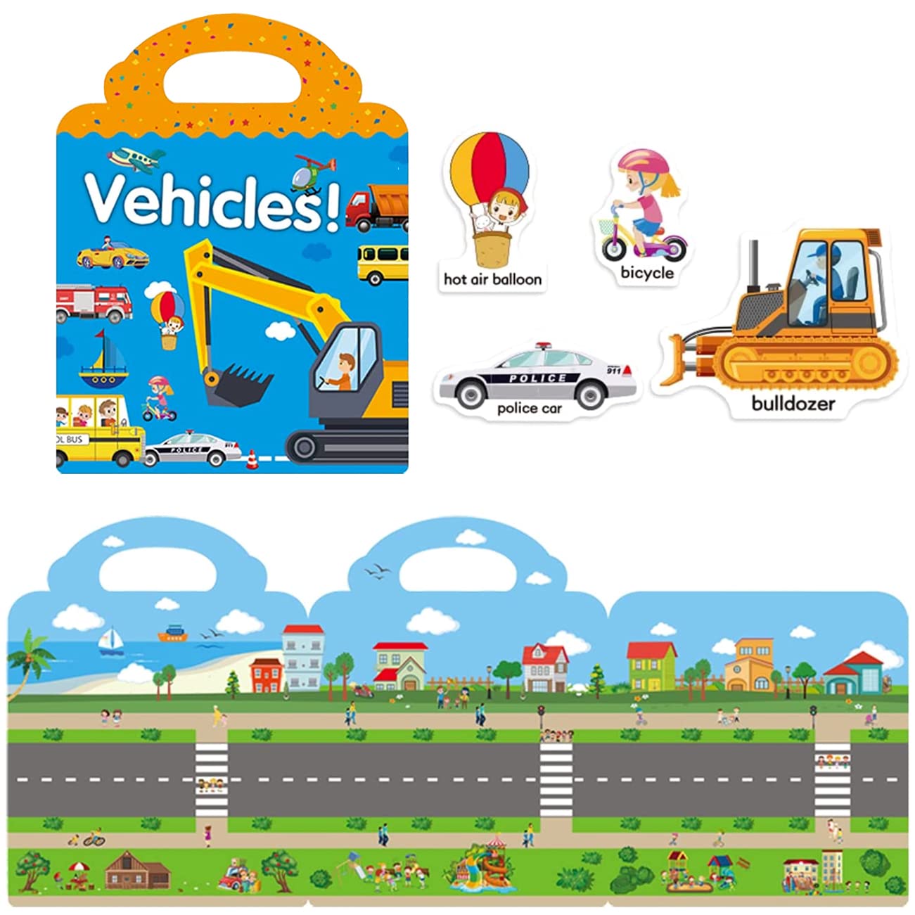 Reusable Sticker Book for Kids, Vehicles Truck Stickers Educational Learning Toys Travel Stickers Activity Books for Toddler Girls Boys Age 3+ Birthday Gifts