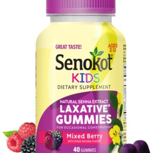 Senokot Kids Mixed Berry Laxative Gummies for Age 2+, Senna Extract for Gentle, Overnight Relief from Occasional Constipation, 40 ct