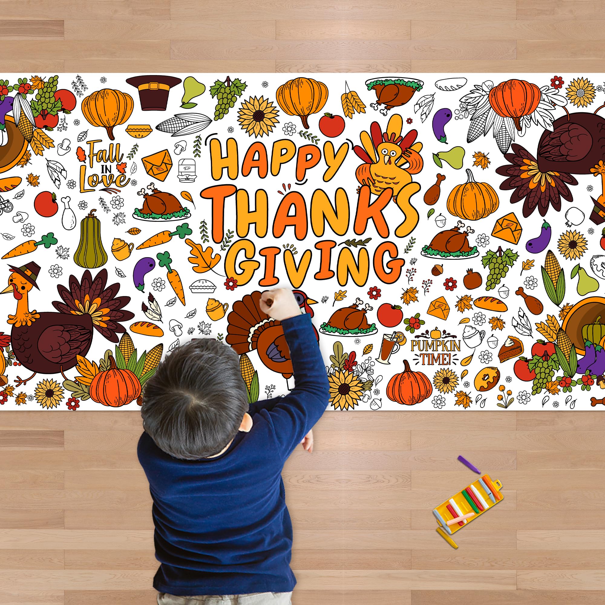 OHOME Thanksgiving Giant Coloring Poster/Tablecloth-Thanksgiving Crafts for Kids-30 x 72 Inches Jumbo Paper Coloring Banner Thanksgiving Games Activities for Kids Gifts - Thanksgiving Decorations