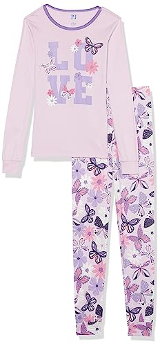 The Children's Place Girls' Long Sleeve Top and Pants Snug Fit 100% Cotton 2 Piece Pajama Set, Butterfly Floral-Big Kid