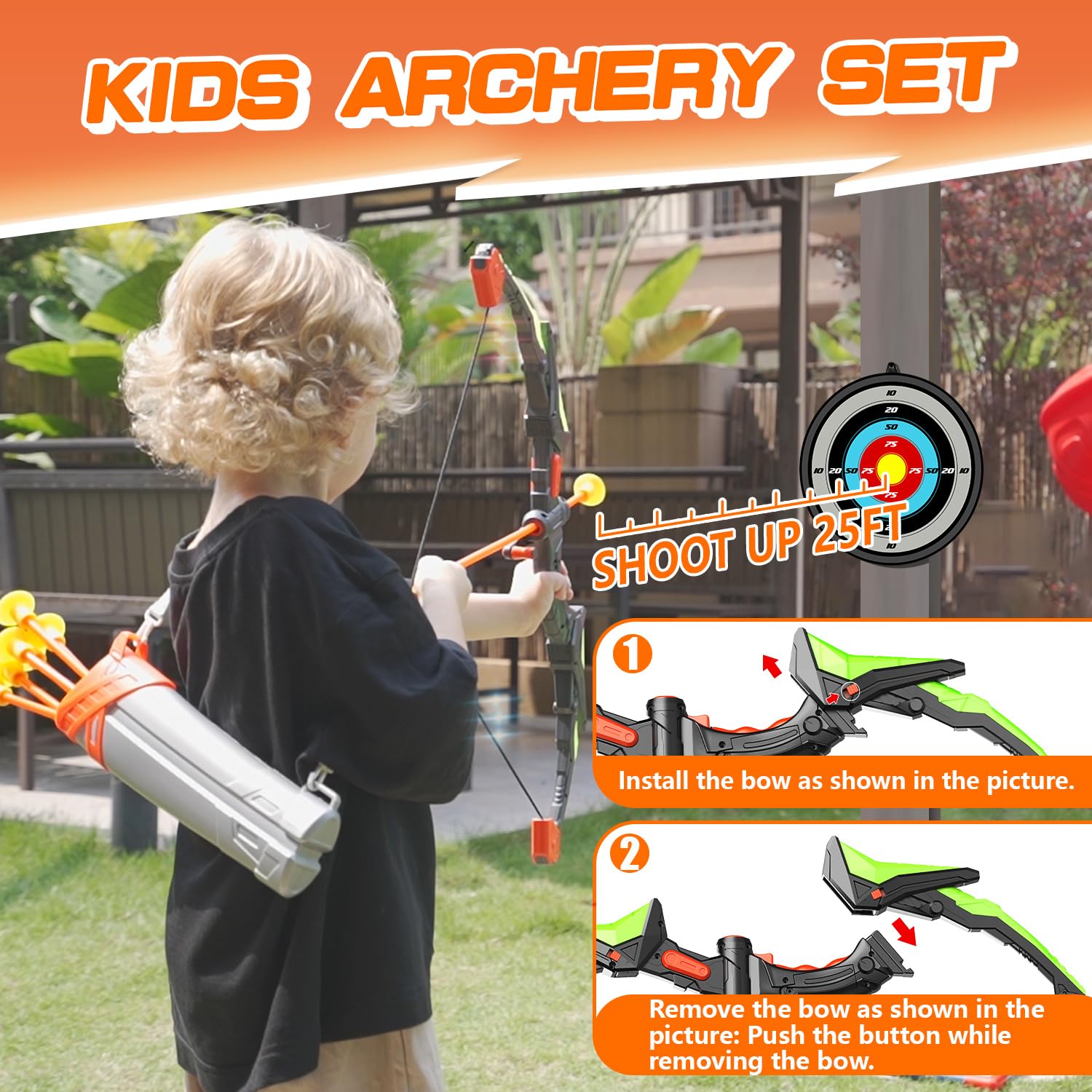 Bigdream Kids Bow and Arrow Toy Set, LED Light Up Archery Toys with 10 Suction Cups Arrows, Outdoor Indoor Shooting Games Toys for 6 7 8 9 10 11 12 Year Old Boys Grils Birthday Gifts