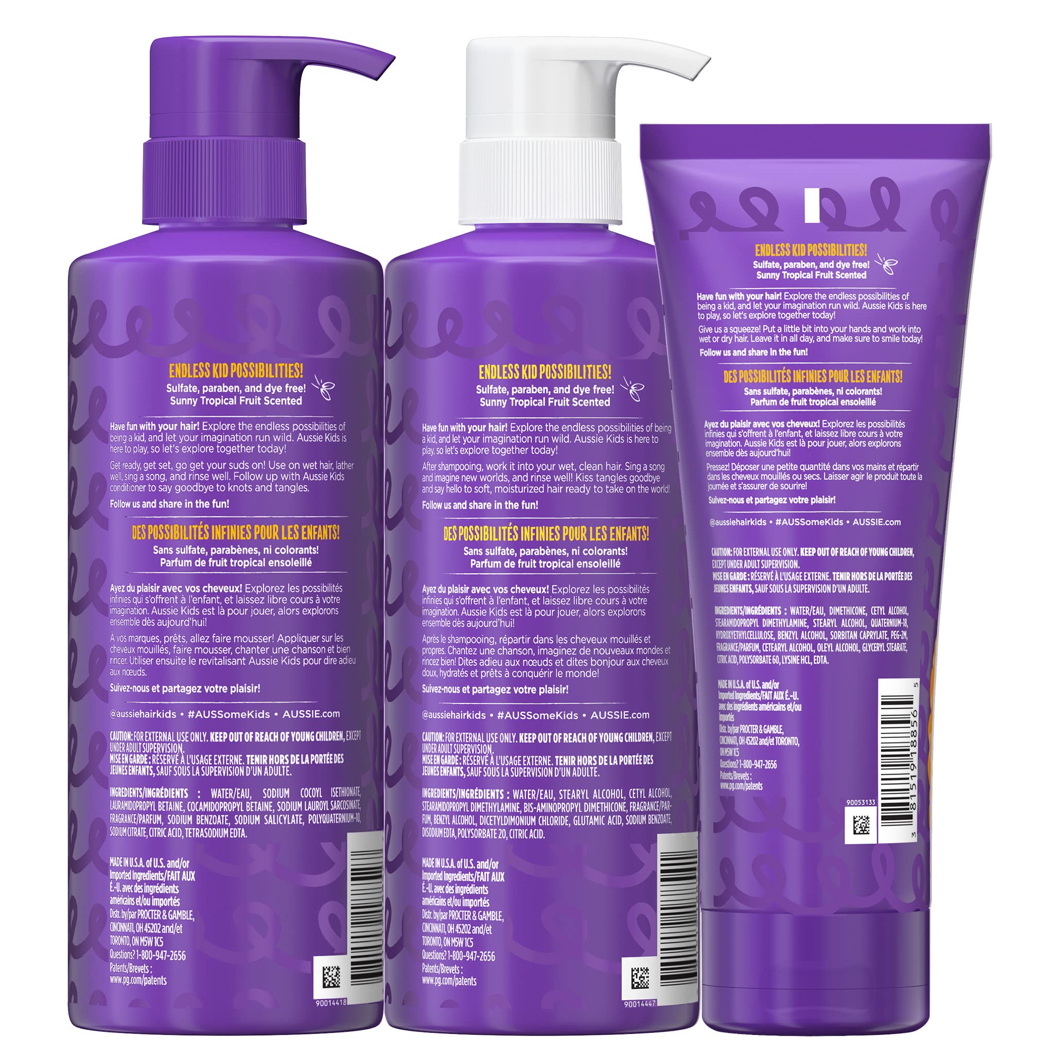 Aussie Kids Shampoo, Conditioner, and Leave-in Conditioner Bundle for Curly Hair, Sulfate and Paraben Free