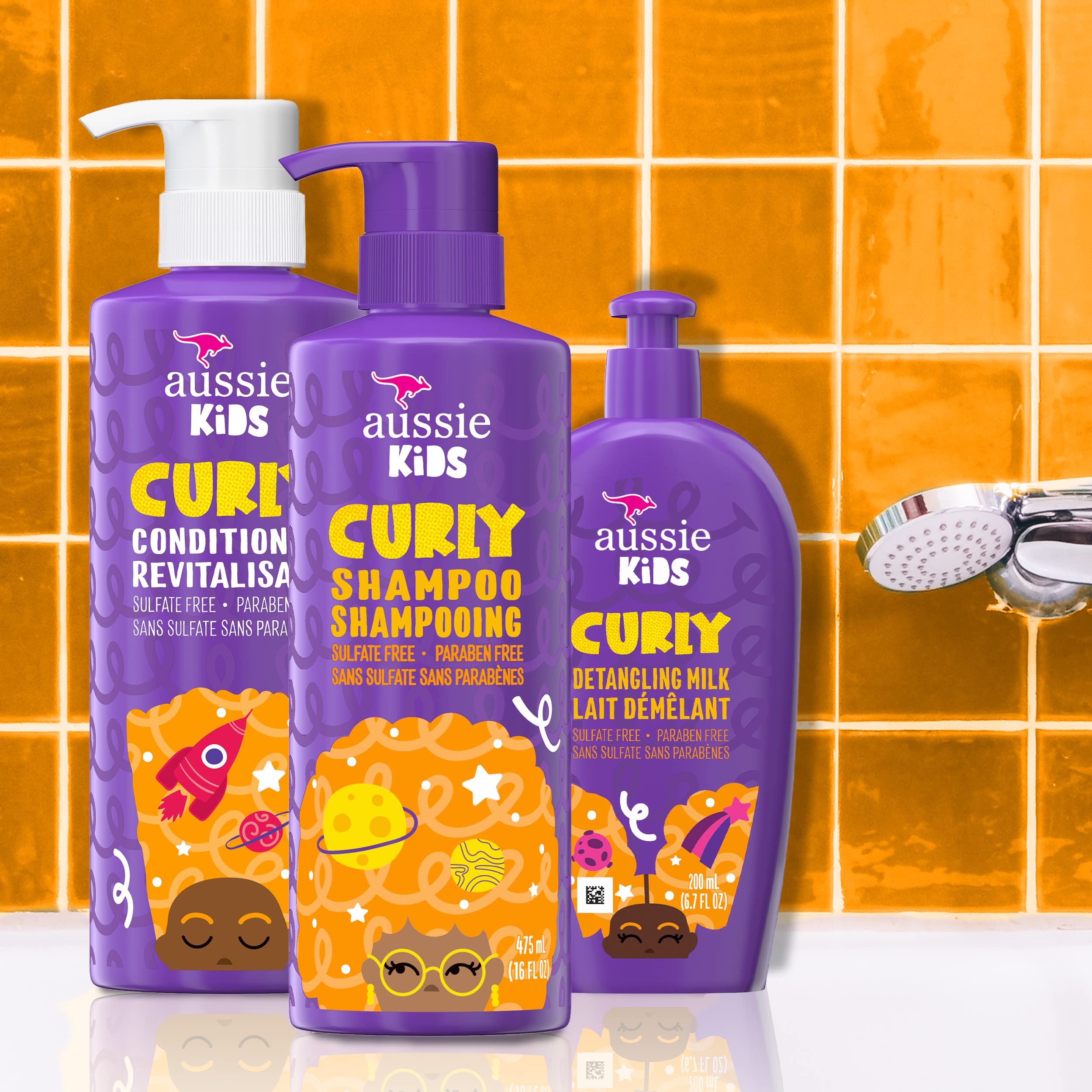 Aussie Kids Shampoo, Conditioner, and Leave-in Conditioner Bundle for Curly Hair, Sulfate and Paraben Free