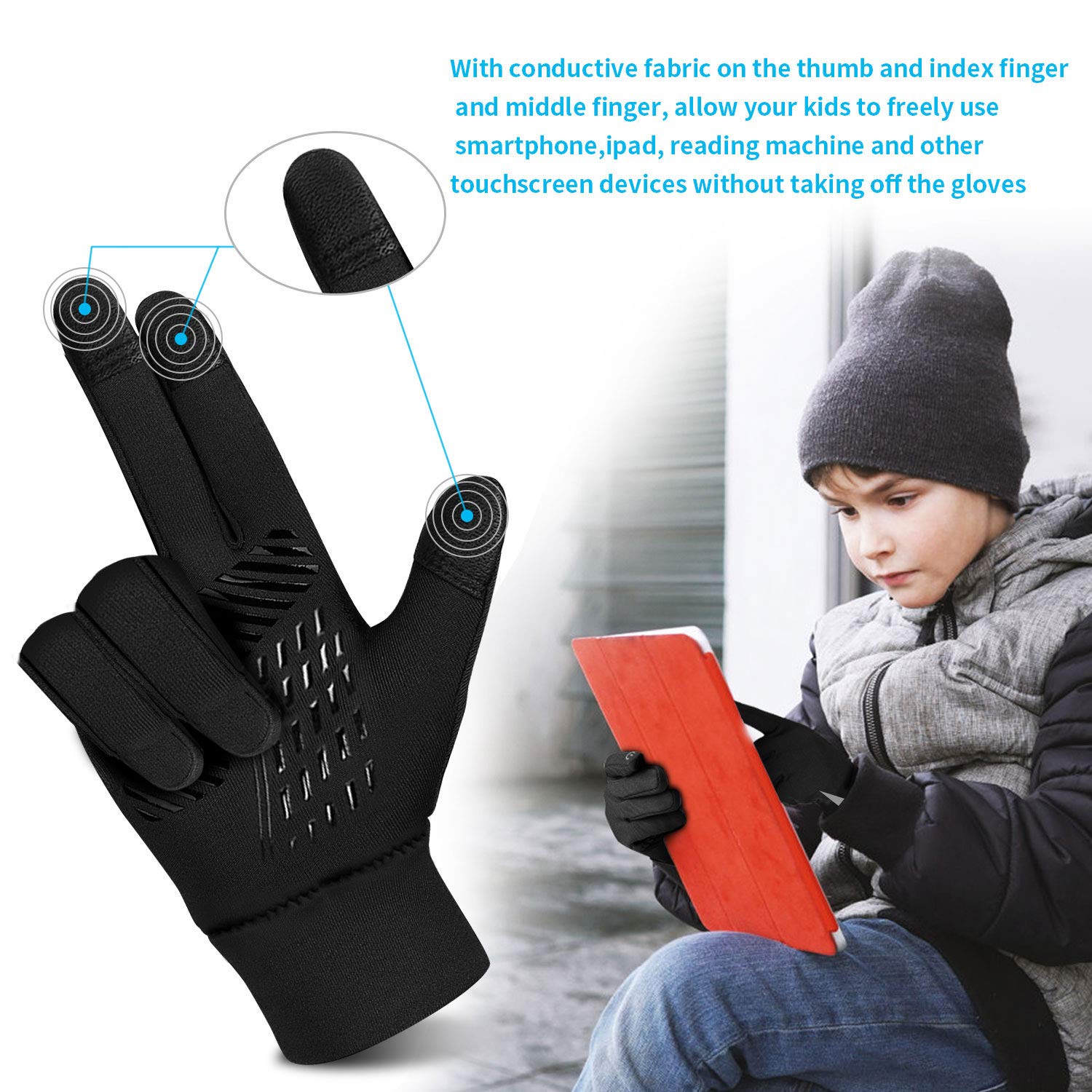 YukiniYa Kids Winter Gloves Back Water Repellent Touchscreen Warm Fleece Anti-Slip for Boys Girls 3-15 Years