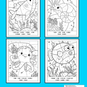 Sea Creatures Color By Number: 50 Big and Easy Ocean Animal Themed Coloring Pages of Turtle, Shark, Whale, Dolphin & Many More for Kids, Boys, Girls