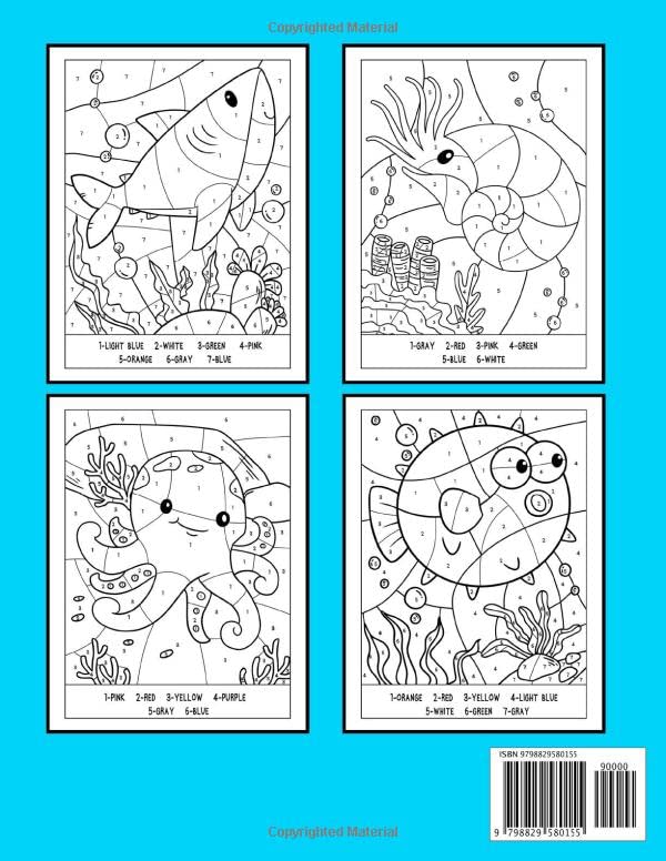 Sea Creatures Color By Number: 50 Big and Easy Ocean Animal Themed Coloring Pages of Turtle, Shark, Whale, Dolphin & Many More for Kids, Boys, Girls