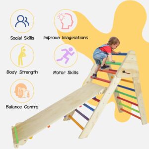 Babion Pikler Triangle Set, 2-in-1 Toddler Climbing Toys Indoor, Indoor Playground Climbing Toys for Toddlers, Indoor Jungle Gym, Montessori Climbing Set with Triangle & Ramp