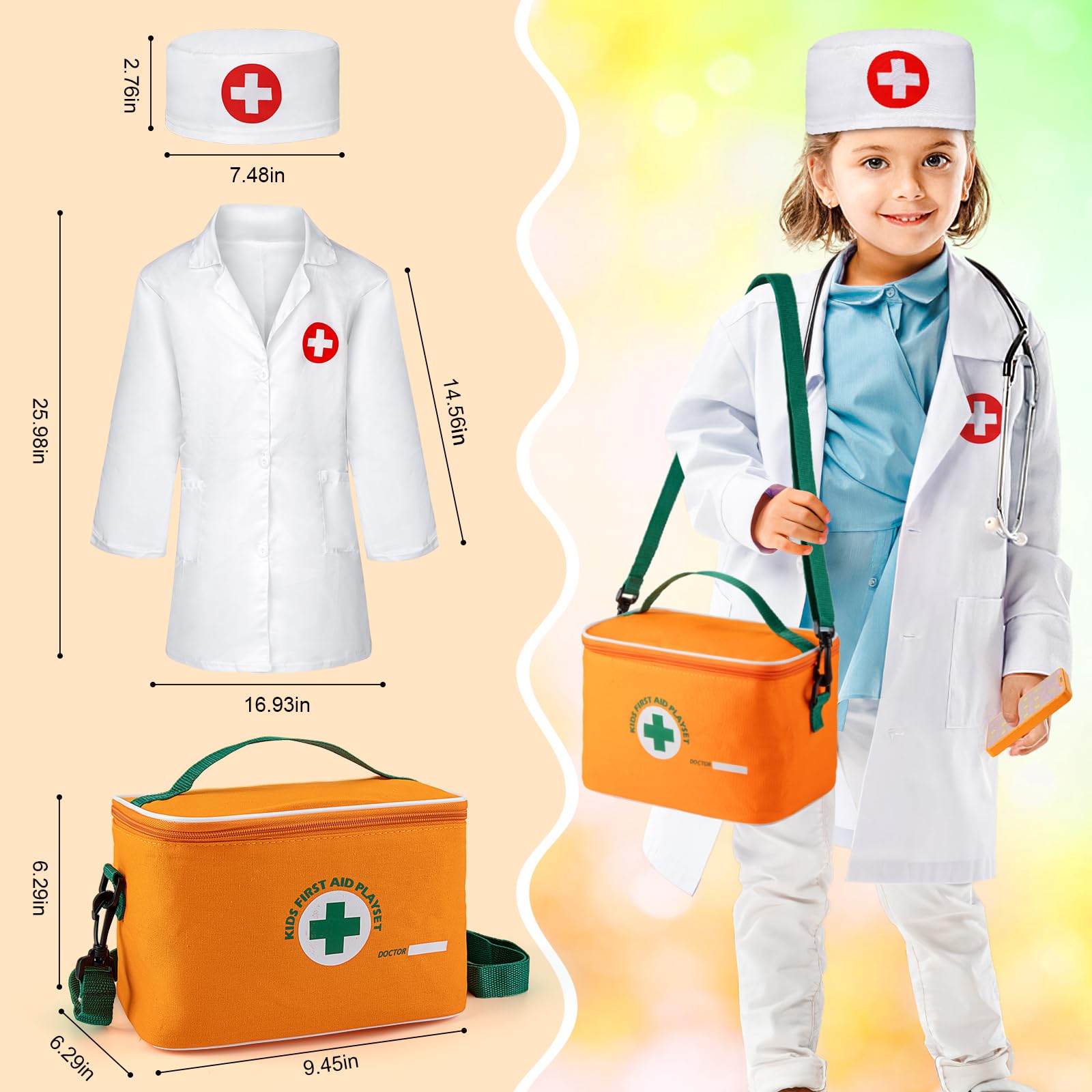 EFO SHM Doctor Kit for Kids, 34 Pcs Kids Doctor Playset kit for Toddlers 3-5 with Medical Storage Bag & Real Stethoscope, for Boys and Girls Fun Role Playing Game, Doctor Play for Kids Toddlers